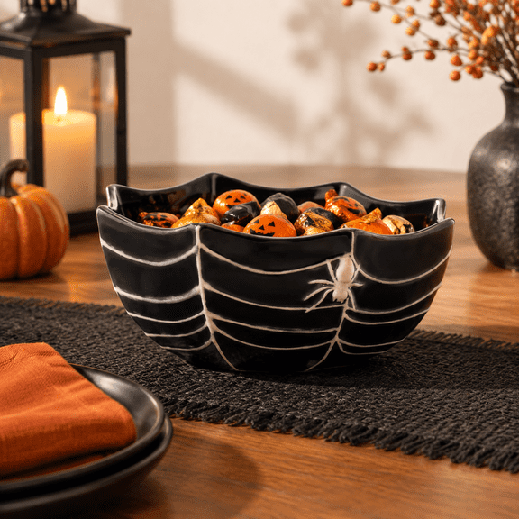 9.5 Inch Black Design Ceramic Serving Bowl For Candies Chocolates Cookies