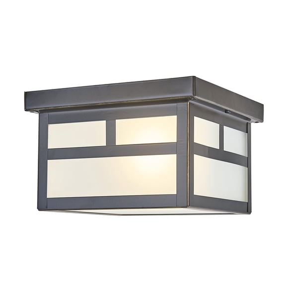 9.5 Inch Black Flush Mount Ceiling Light,  Outdoor Porch Light with Acid-Etched Glass, Wet Rated Farmhouse Square Lighting for Porch, Bathroom, Kitchen, Entryway, Garage  E26 Base