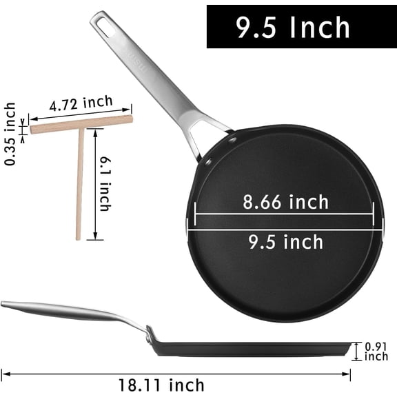 9.5 Inch  Ceramic Nonstick Crepe Pan with Spreader, Induction Compatible Flat Skillet for Pancakes Tacos Omelets
