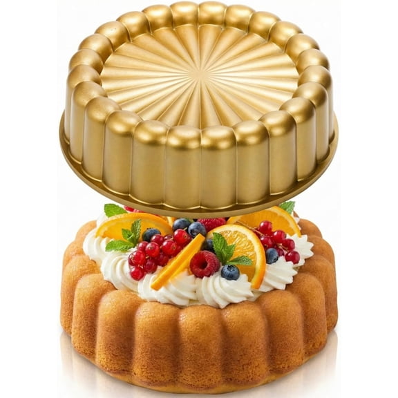 9.5 Inch Charlotte Cake Pan, Reusable Fluted Mold, Nonstick Aluminium With Flower Shape for Cheese, Chocolate, Strawberry Shortcake, Brownie Tart Pie