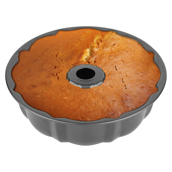 9.5 Inch Fluted Tube Cake Pan with Non-Stick Coating - 12-Cup Heavy Duty Carbon Steel Mold for Bundt and Bavarian Cakes - Black