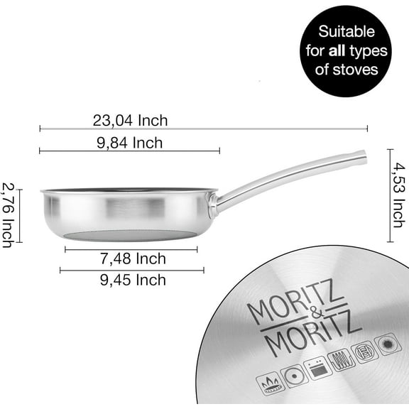 9.5-Inch Induction Frying Pan with Ceramic Nonstick Coating, Dishwasher Safe for All Cooktops