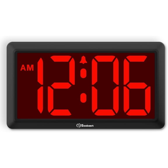 9.5 Inch Large Digital Wall Clock Battery Operated, Auto & Manual Dimmer Display, Easy to Read Big Digits with Alarm for Seniors, Modern Decor for Living Room, Bedroom, Office (3.2" Numbers)