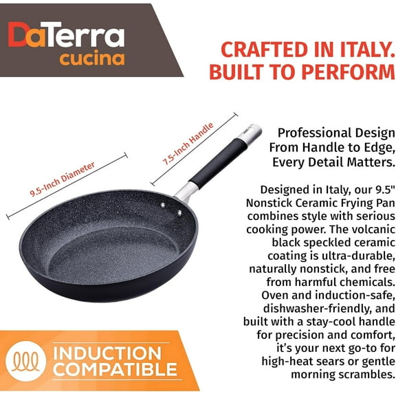 9.5 Inch Nonstick Ceramic Frying Pan  Italy Oven Safe Induction Compatible High Heat Resistant Cookware
