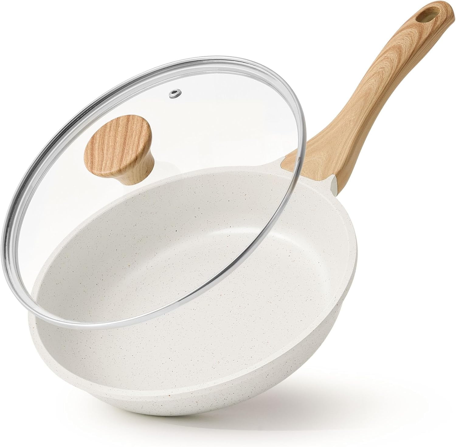 9.5 Inch Nonstick Ceramic Frying Pan Skillet with Lid, Healthy Non Toxic Chef's Pan, Induction Compatible Egg Pan with Heat Resistant Handle, PFAS-Free