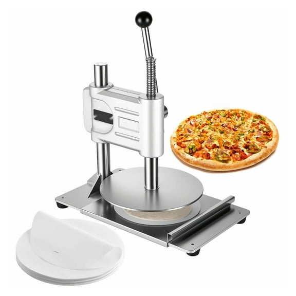 9.5 inch Pizza Dough Press Machine - Manual Stainless Steel Pizza Maker for Tortillas, Pie Crust, Flatbread - Commercial Pastry Sheeter
