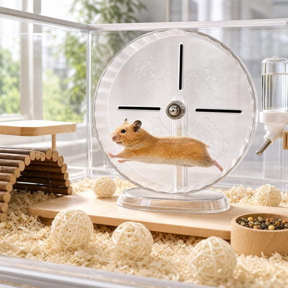 9.5 Inch Silent Hamster Wheel Quiet Spinner Running Exercise Wheel with Anti-Slip Track and Adjustable Stand for Hamsters Gerbils Mice Small Animals with 6 Chew Toy for Hamster Gerbil Mice