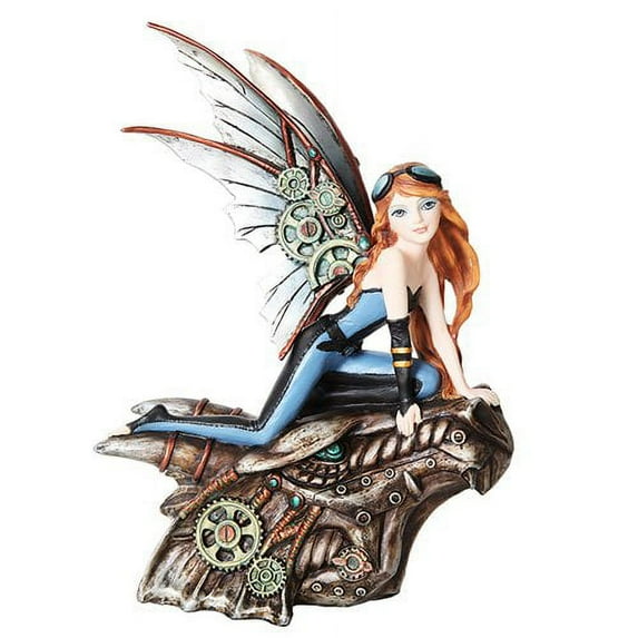 9.5 Inch Steampunk Mechanical Fairy Riding Skull Statue Figurine