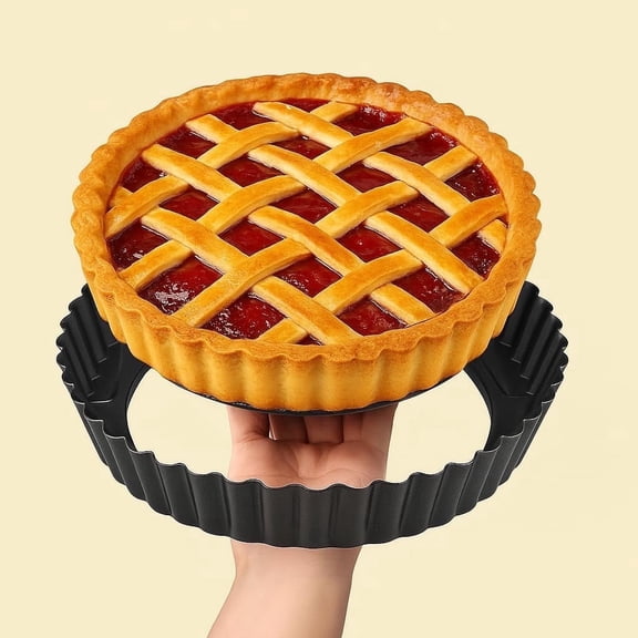 Daletu 9.5 Inch Carbon Steel Tart Pan, Non-Stick Removable Bottom Round