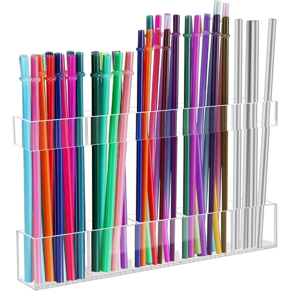 9.5 Large Acrylic Straw Holder for Cabinet Door - Reusable Tumbler Straw Organizer Storage, Small Kitchen Accessories Container, Ultra Sticky Cupboard Door Mounted (Transparent)
