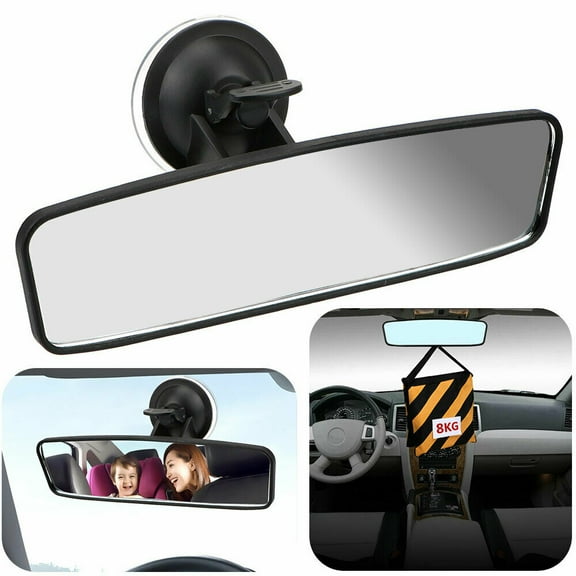 9.5'' Large Anti GLARE Rear View Mirror with Suction Cup, Universal Inside Rearview White Mirror with Panoramic Wide Angle for Car Marine Auto Boat