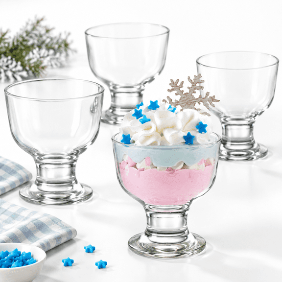 9.5 Oz Footed Glass Dessert, Set of 4, Classic Diner Style Serving Cups