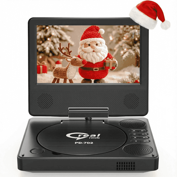 9.5" Portable DVD Player with 7.5" Swivel Display Screen, 5-Hour Built-in Rechargeable Battery, Car DVD Player,Supports SD Card/USB/CD/DVD and Multiple Disc Formats, High Volume Speaker