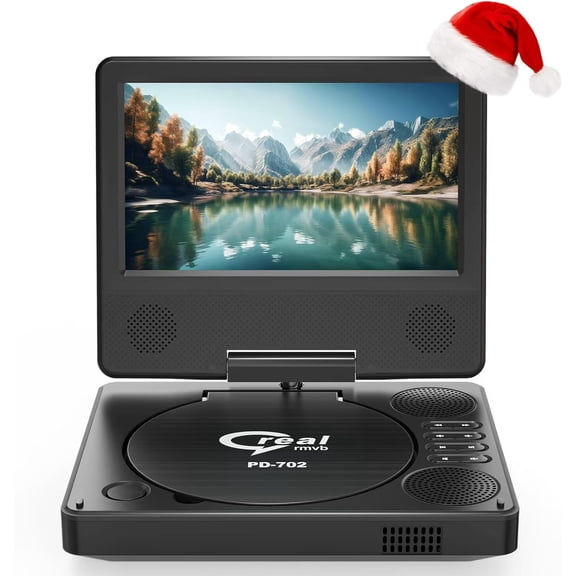 9.5" Portable DVD Player with 7.5" Swivel Display Screen, 5-Hour Built-in Rechargeable Battery, Car DVD Player,Supports SD Card/USB/CD/DVD and Multiple Disc Formats, High Volume Speaker