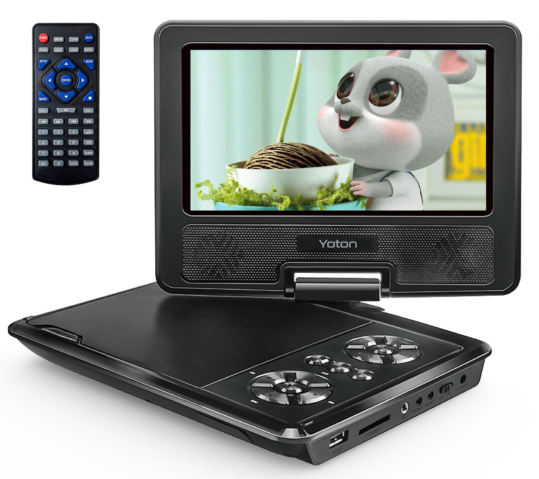 9.5'' Portable DVD Player with 7.5'' HD Screen for Car and Kids 5 Hours Internal Battery Car DVD Player with Car Charger, Black - image 1 of 10