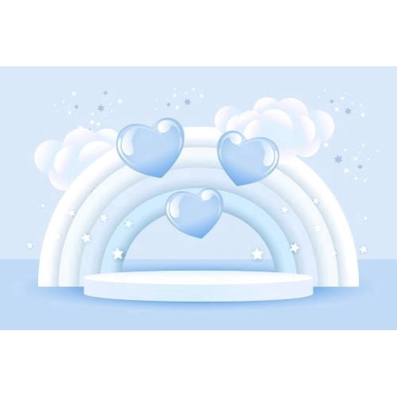 Blue & White Rainbow In Clouds BaBy/Bridal Shower, Birthday Theme Photo Edible Image Cake Topper