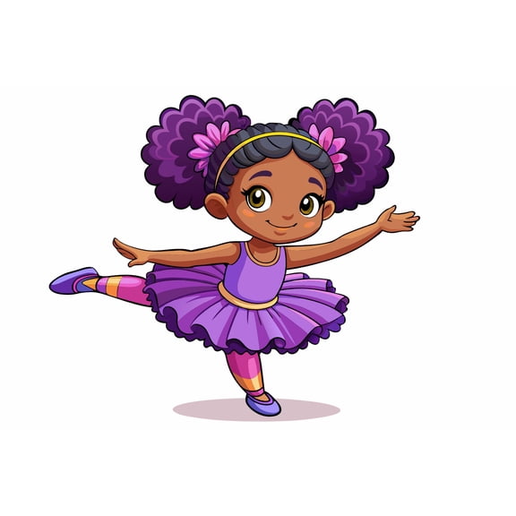 Cartoon Girl Ballerina in Purple TuTu Edible Icing Image Cake Topper, by Tnct.