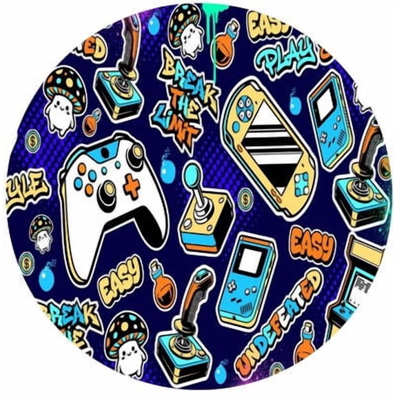 9.5" Round Pre-Cut Retro Gamer Undefeated Multicolor with Joystick & Gamer Control Edible Image Cake Topper, by Tnct. (1 Count)