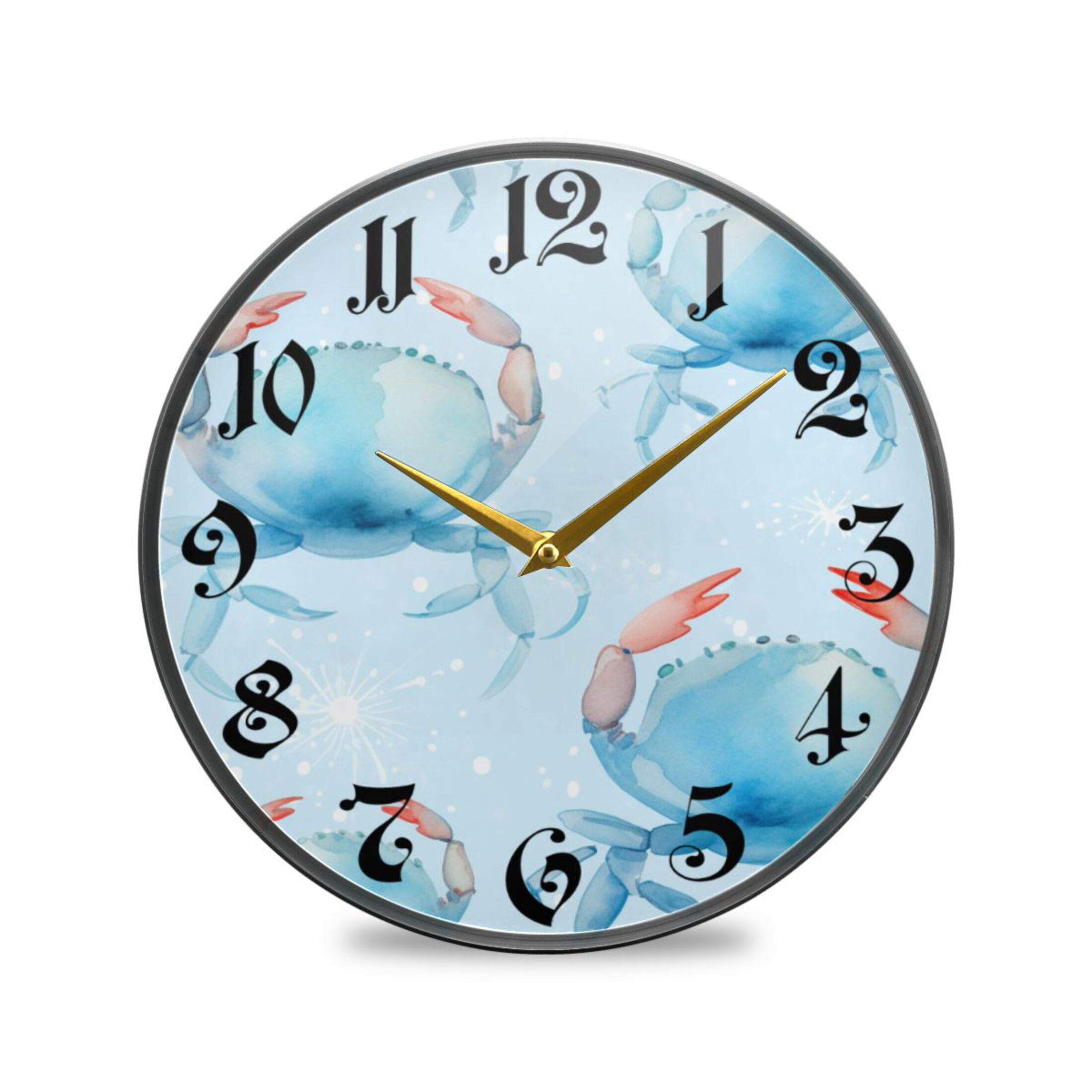 9.5" Round Silent Wall Clocks Crabs Acrylic Battery Operated Clock Non ...