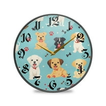 9.5" Round Silent Wall Clocks Cute Cartoon Dogs Paws Bones Acrylic Battery Operated Clock Non-Ticking Clocks Bedroom Living Room Home Decorative