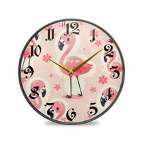 9.5" Round Silent Wall Clocks Cute Flamingo and Floral Acrylic Battery Operated Clock Non-Ticking Clocks Bedroom Living Room Home Decorative