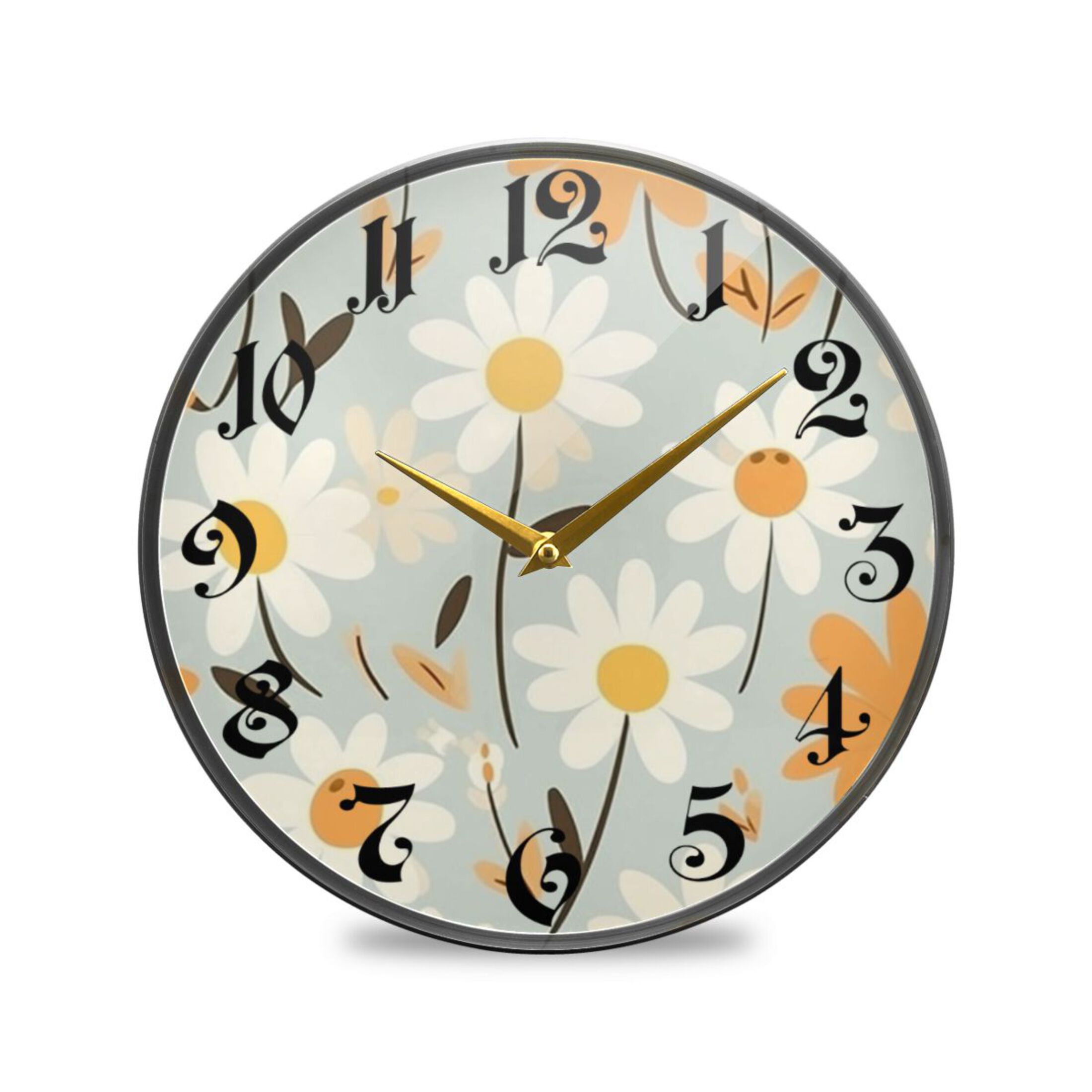 9.5" Round Silent Wall Clocks Daisy Flowers Acrylic Battery Operated