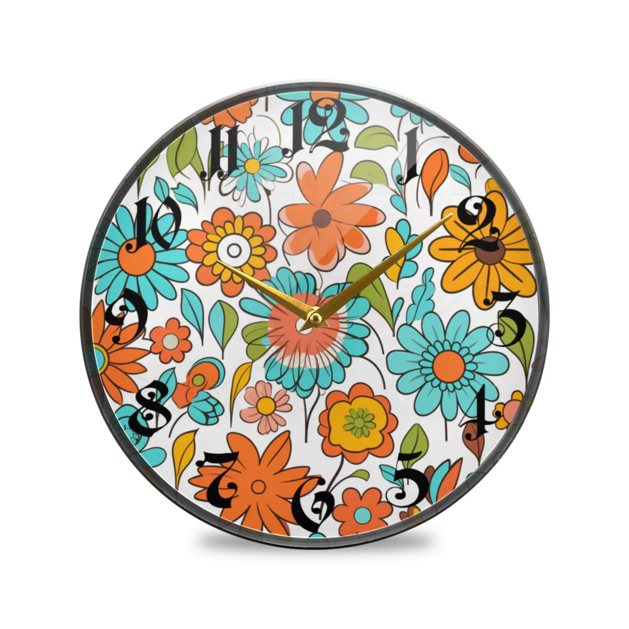 9.5" Round Silent Wall Clocks Daisy Flowers Floral Acrylic Battery