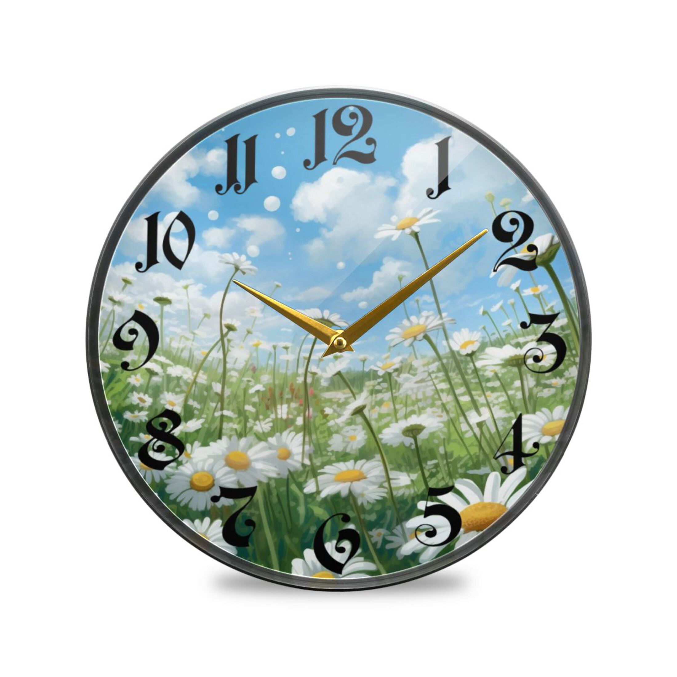 95 Round Silent Wall Clocks Daisy Flowers With Sky Acrylic Battery Operated Clock Non Ticking 5917