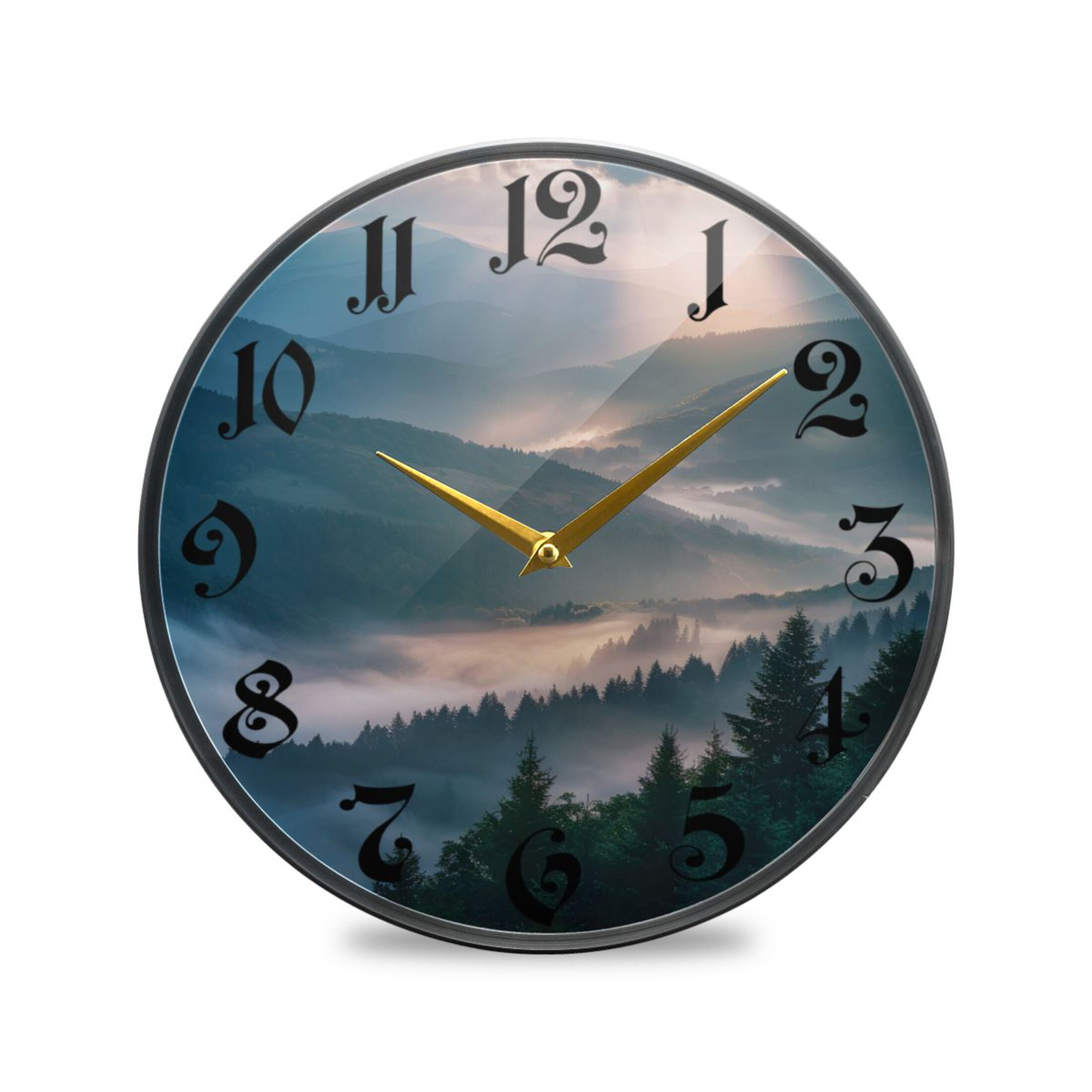 9.5" Round Silent Wall Clocks Mountain Acrylic Battery Operated Clock ...