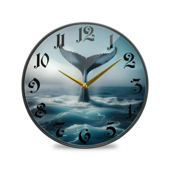 9.5" Round Silent Wall Clocks Whale Tail Acrylic Battery Operated Clock Non-Ticking Clocks Bedroom Living Room Home Decorative