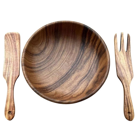 9.5'' Wood Salad Bowl With Utensils,Salad Bowl Set,Acacia Wood Salad Bowls-Outfit