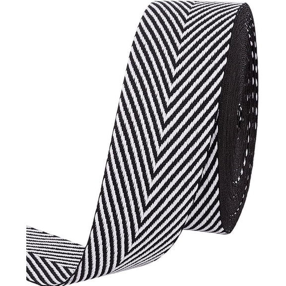 9.5 Yard Craft Striped Ribbon - 40mm/1.5 Inch Wide Polyester Black White Striped Cotton Webbing Herringbone Tape