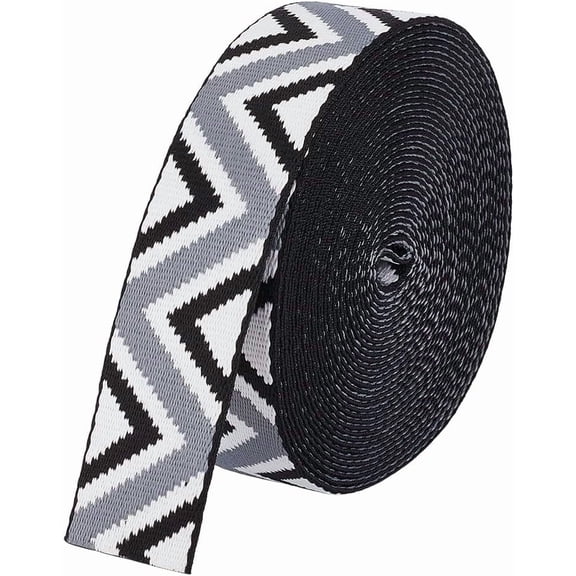 9.5 Yards Jacquard Nylon Strap 1-1/2Inch Polyester Jacquard Ribbon with Geometric Pattern