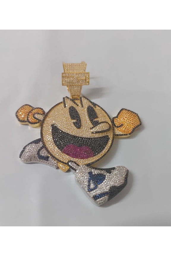 9.5 ct Real Moissanite Cartoon Pendant | Iced Out Hip Hop Jewelry | Cartoon Emoji Pendant | Cartoon Face Diamond Pendant