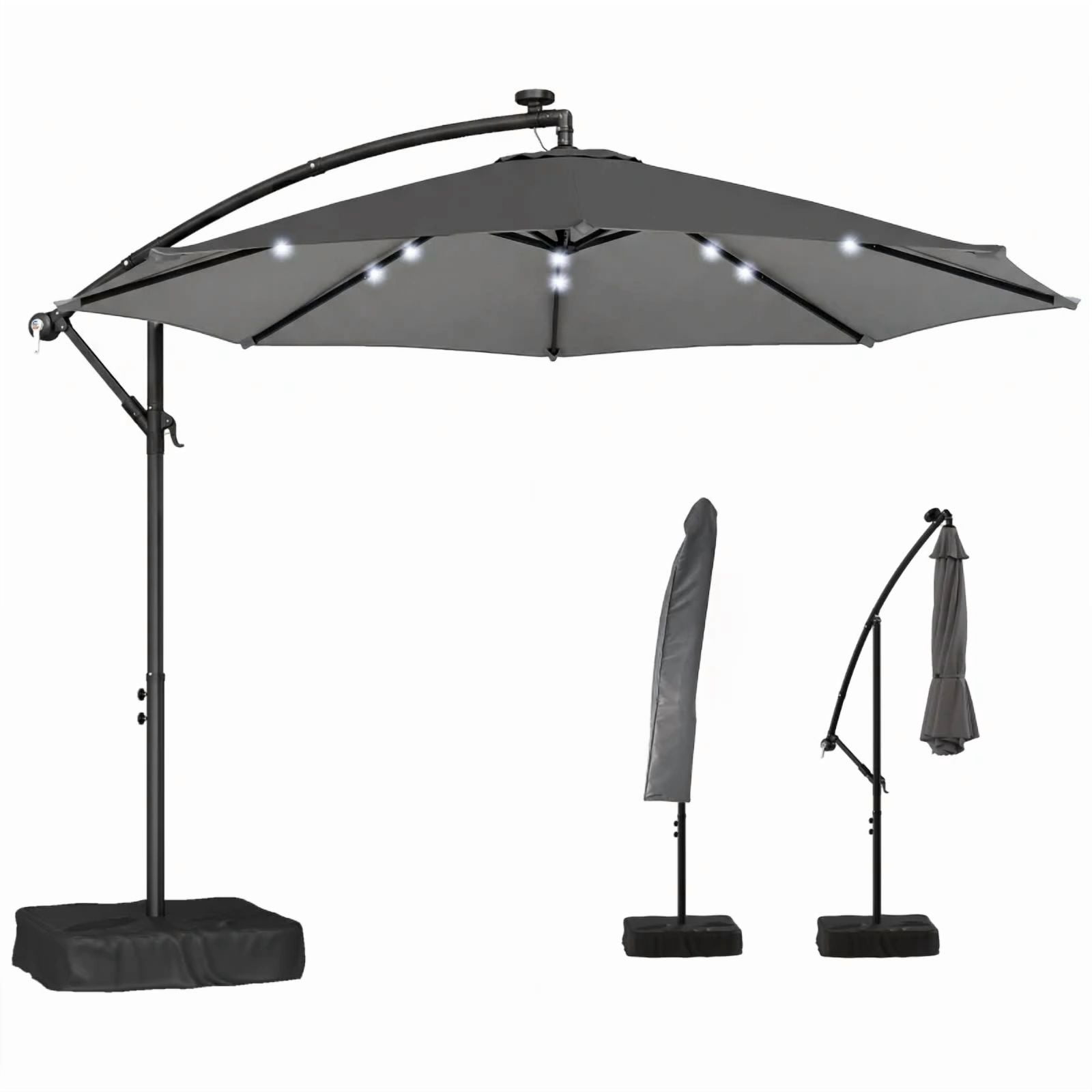 9.5 ft. Steel Outdoor Pool Umbrella Cantilever Market Patio Umbrella in Dark Gray for Garden, Backyard, Poolside