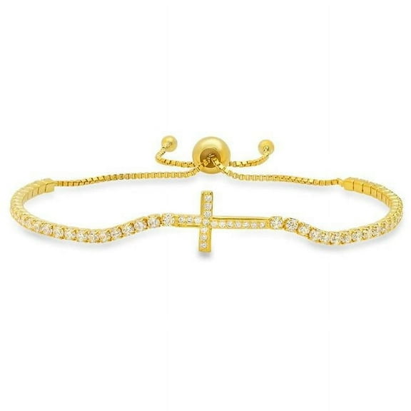 9.5 in. 14K Gold Over Silver Petite Cubic Zirconia Cross Adjustable Bracelet