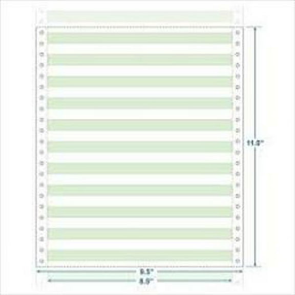 9.5 in. x 11 in. -1-Part White 15# Bond Computer Forms with 1/2 In. Green Bars & Perforations left & right, (3500 /case), with Free Delivery in the USA