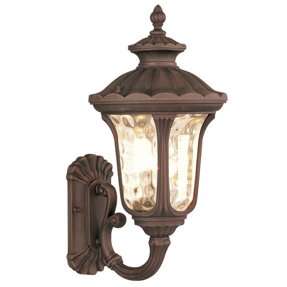 9.5 inch 1 Light Imperial Bronze Outdoor Wall Lantern Pendant Lighting Fixture with Amber Water Glass Shade backed with Cast Aluminum material for patio, front porch, entryway and more