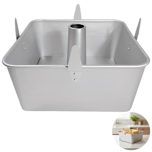 9.5-inch Square Angel Food Cake Pan, Aluminum Alloy Baking Molding with Hollow Core & Inverted Buckle, Anodized Finish for Even Heating, Easy Release Chiffon Cake Molds Home Commercial Use