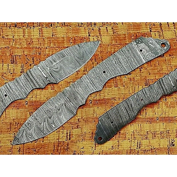 9.5 inches long Spear point blank blade skinning knife, hand forged Twist pattern Damascus steel, up to 5.75" full hand scale space with 2 Pin hole, 3 inches cutting edge