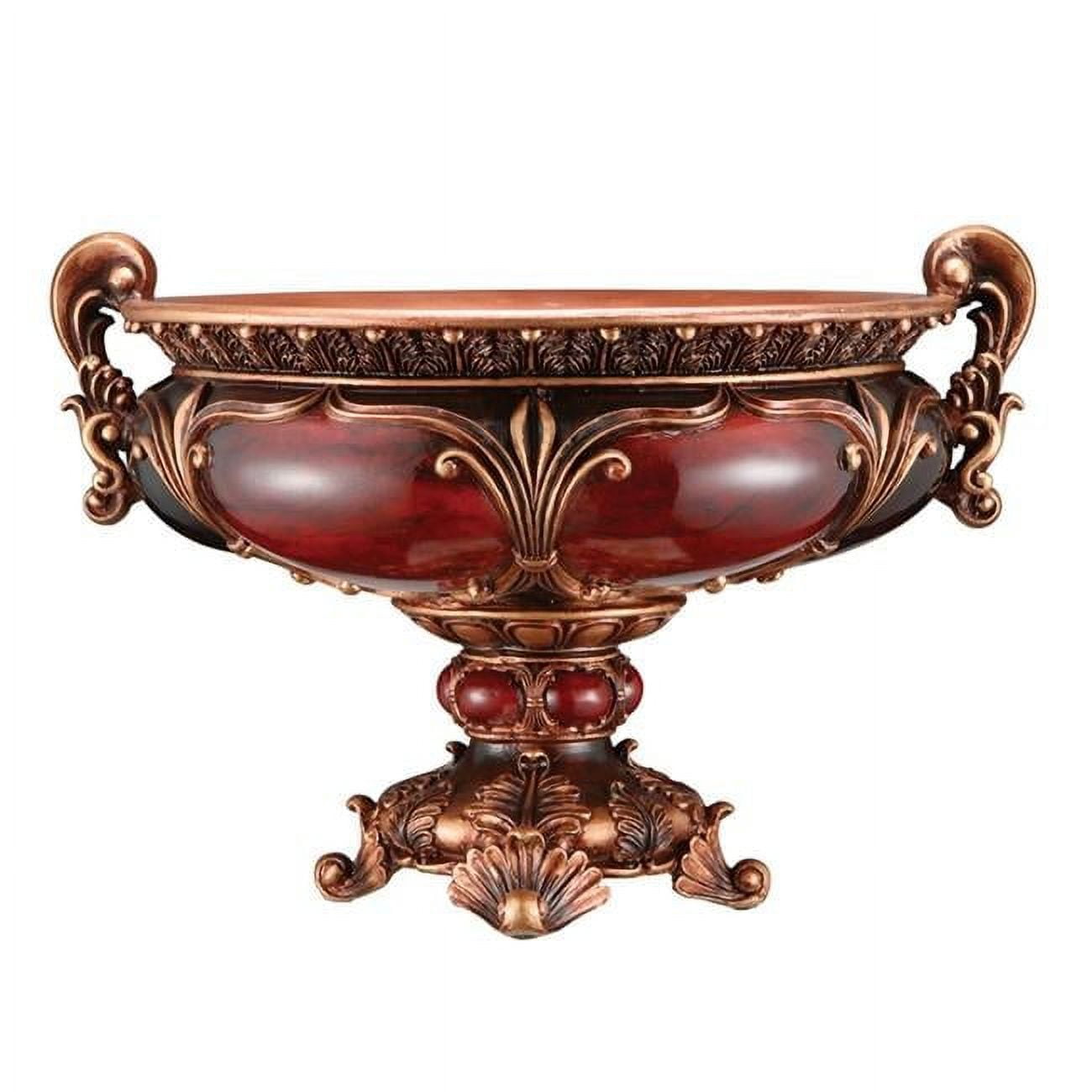 Handcrafted Brown and Gold Polyresin Decorative Bowl with Red Marble Accent