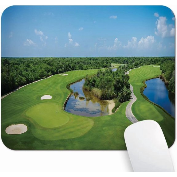 9.5"x 7.9" Mouse Pad (Golf Course Scene), Non-Slip Mat for Desk, Smooth Surface for Gaming & Office Work, Panoramic Real Picturesque of a Field Forest Greenery in The Open