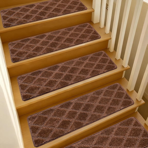 9.5"x36" Stair Treads for Wooden Steps Indoor, 15 Pcs Non Slip Peel and Stick Carpet Stair Treads, Washable & Reusable Self Adhesive Stair Runner Rug for Kids Elders Pets - Brown