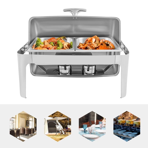 9.54QT Stainless Steel Chafer Buffet Chafing Dish Set Roll Top Food Warmer New!
