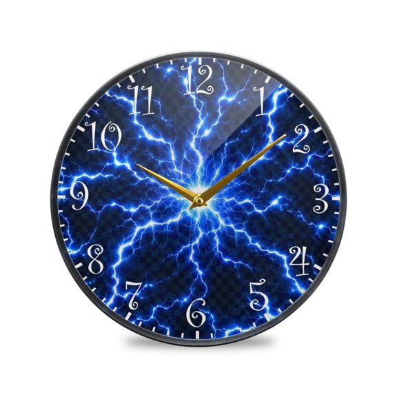 9.5IN Acrylic Wall Clock Wall Mount & Tabletop Display Round Clock for Decor Blue Lightning Bolt Pattern
