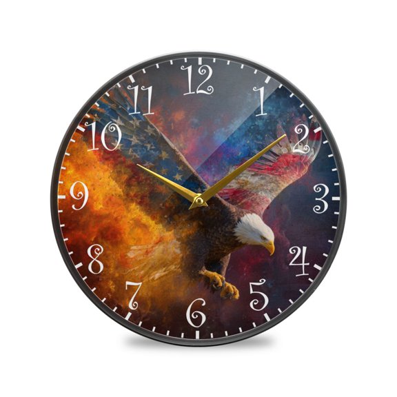 9.5IN Acrylic Wall Clock Wall Mount & Tabletop Display Round Clock for Decor The Majestic Bald Eagle