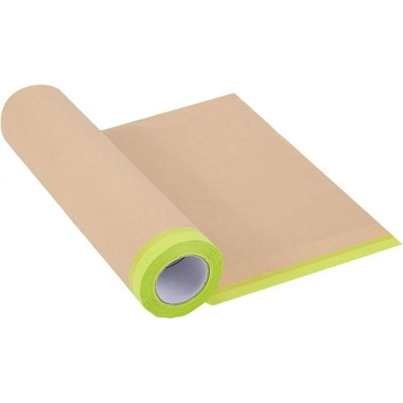 9.5In x 50 Feet Taped Masking Paper Painter Tape Paper Waterproof Automotive Drape Self Adhesive Protective Film Painting Paper for Window Cars Skirting Floor Furniture Protections Covering DIY