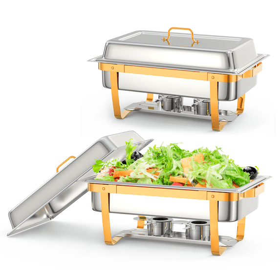9.5QT Stainless Steel Chafing Dish Buffet Set w/Lid Holder, Spoon, Tweezers for Catering, Parties, Weddings