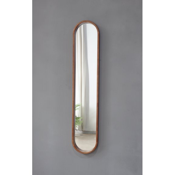 9.5X2X47.2" Decorative Rubber Frame Mirror With Elongated Oval Frame, Brown