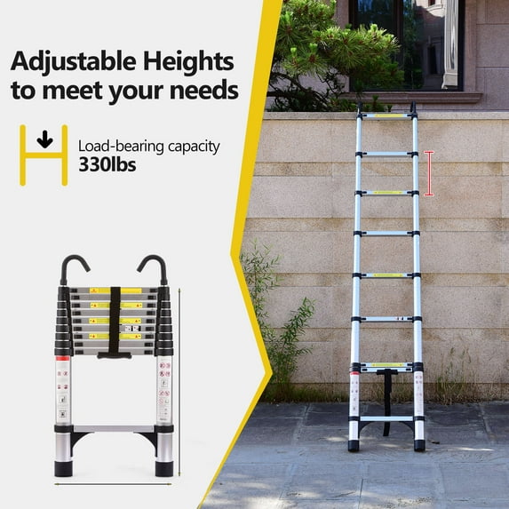 9.5ft Aluminum Telescopic Ladder with Safety Lock – 330lbs Capacity, Foldable Extension Ladder for Home & Industrial Use, Lightweight, Portable with Anti-Slip Feet & Stabilizers